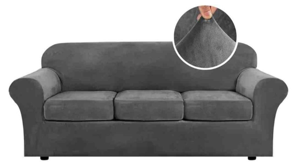 H.VERSAILTEX 4Pc Thick Velvet, 90 Inch(Sofa,Grey) |