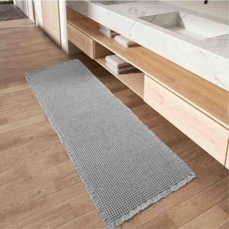 Waffle Bath Mat, Super Absorbent Bathroom,  24"x48" Grey