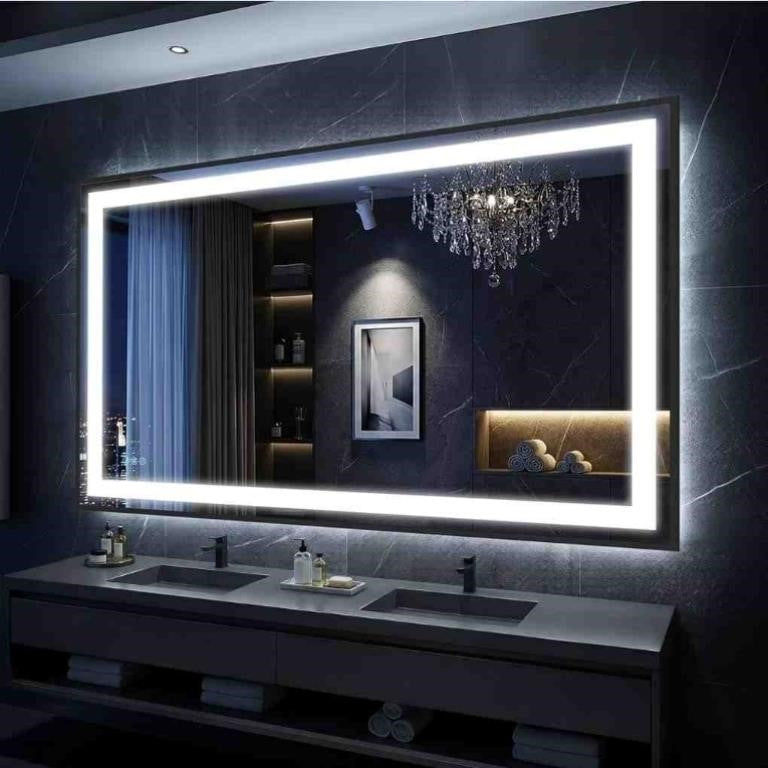 Antok 55X40 LED Bathroom Mirror with Lights, Vanity Mirror for Wall with Black Frame, Touch Control,