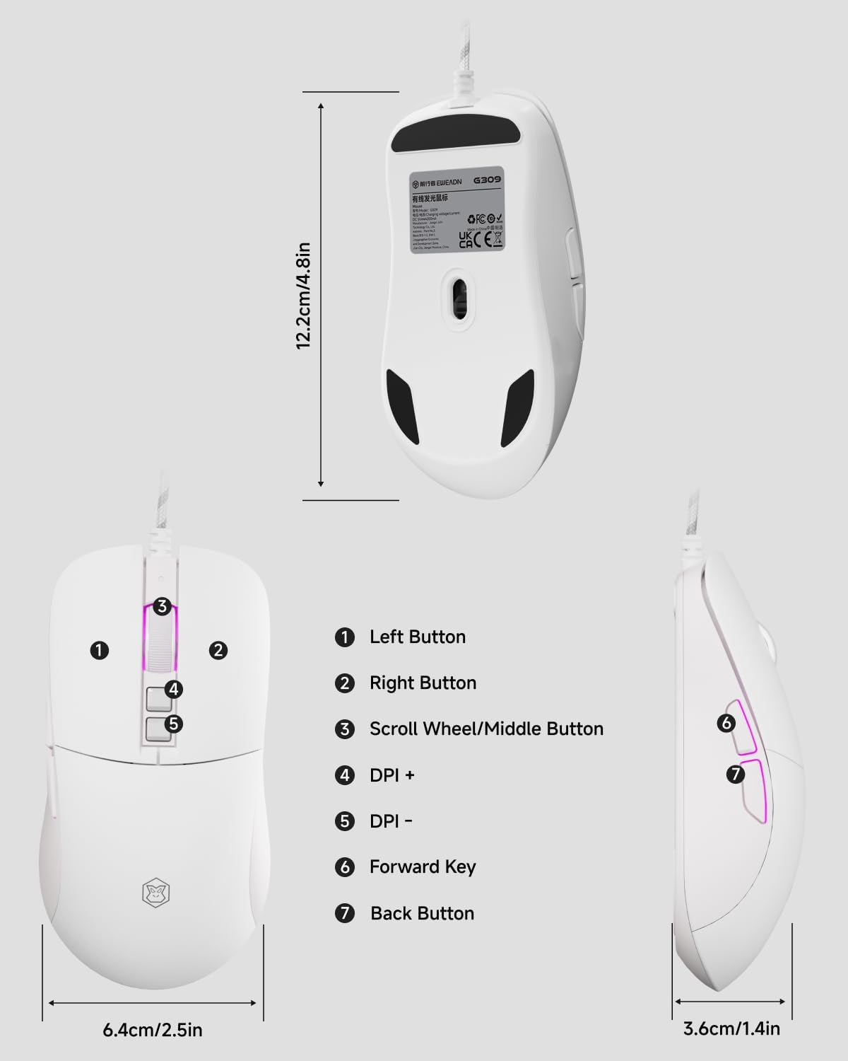 EWEADN G309 Wired Mouse, 7-Button