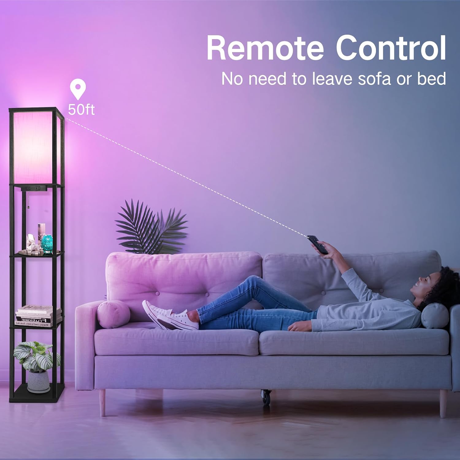 OUTON Floor Lamp with Shelves,  Black (RGB)