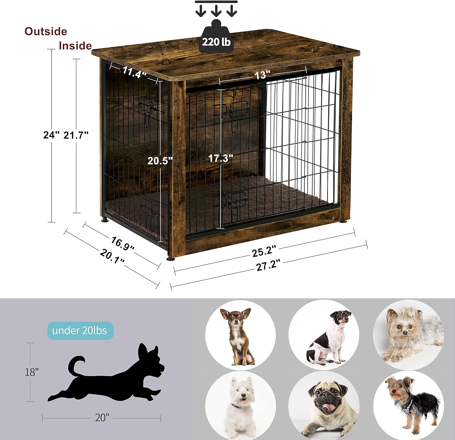 Dog Crate Furniture,27"×24", DWANTON