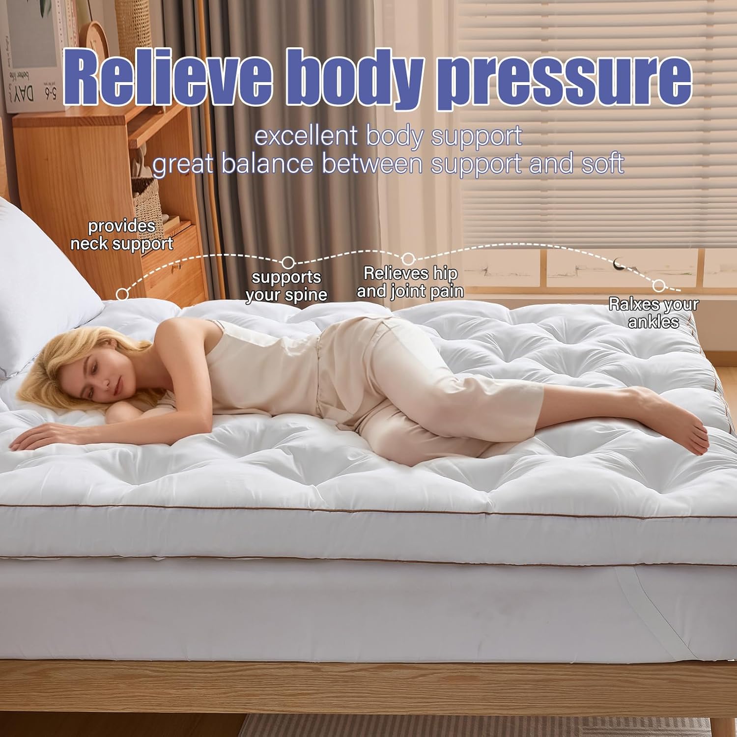 WhatsBedding Memory Foam Mattress Topper Queen, White