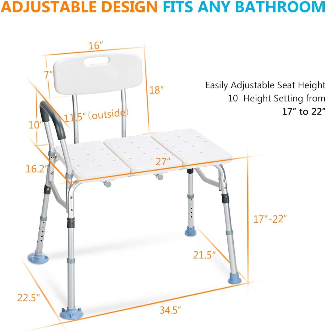 OasisSpace Tub Transfer Bench 500lb- Heavy Duty