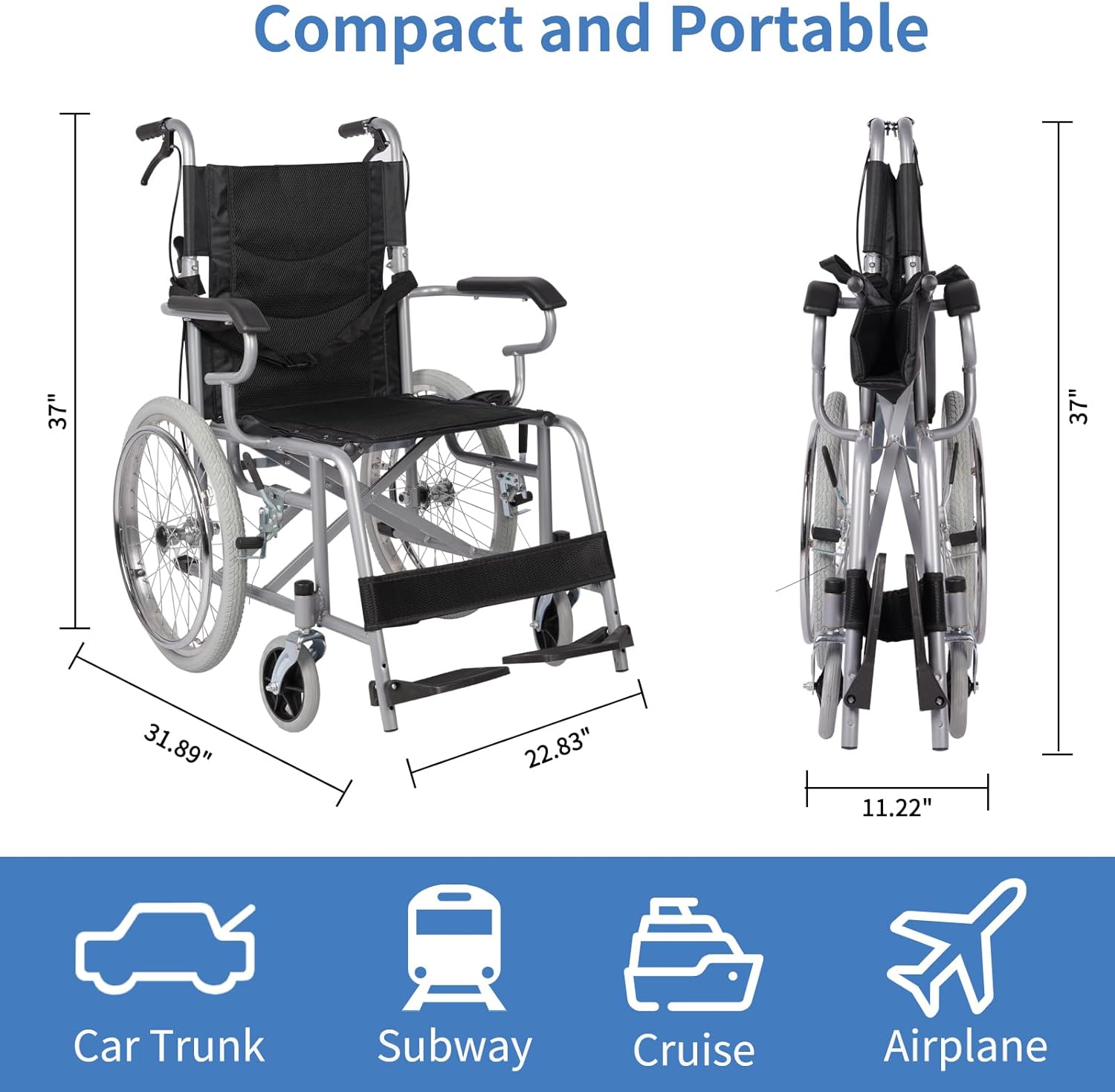 Portable & Foldable Self-Propelled Wheelchair, 18''