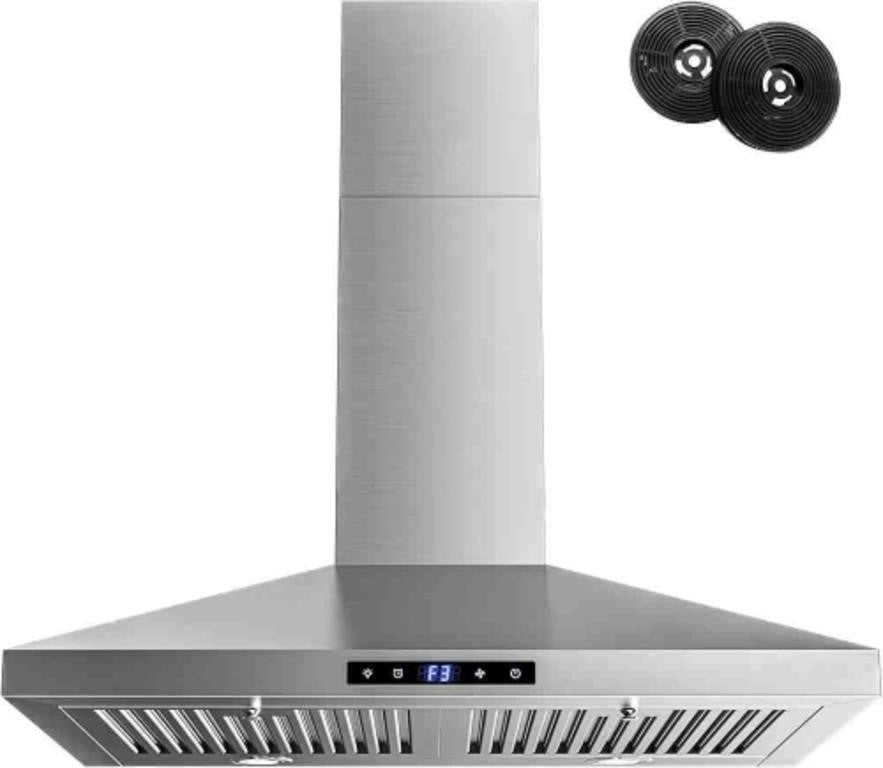 FIREGAS Range Hood 30 inch, 3 Speed Exhaust Fan, LED Lights, Touch Control