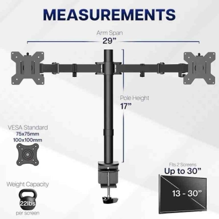 VIVO Dual Monitor Desk Mount, Holds 2 Computer Screens up to 30 inch. Black, STAND-V002