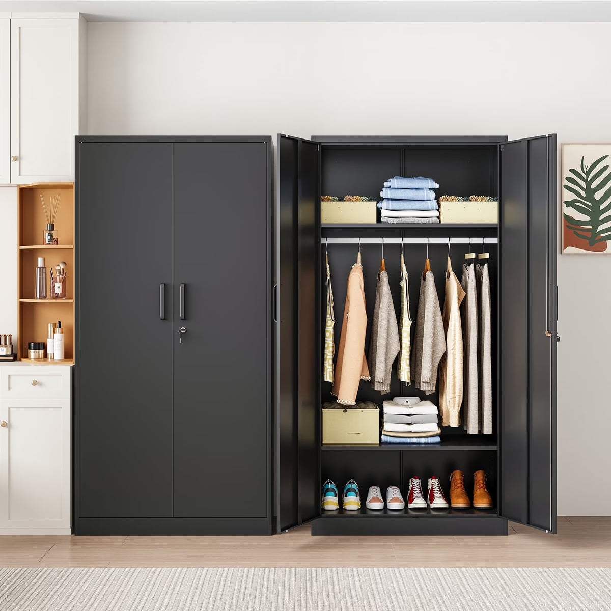 Metal Armoire Closet with Lock, 72" Tall Wardrobe Cabinet, STANI