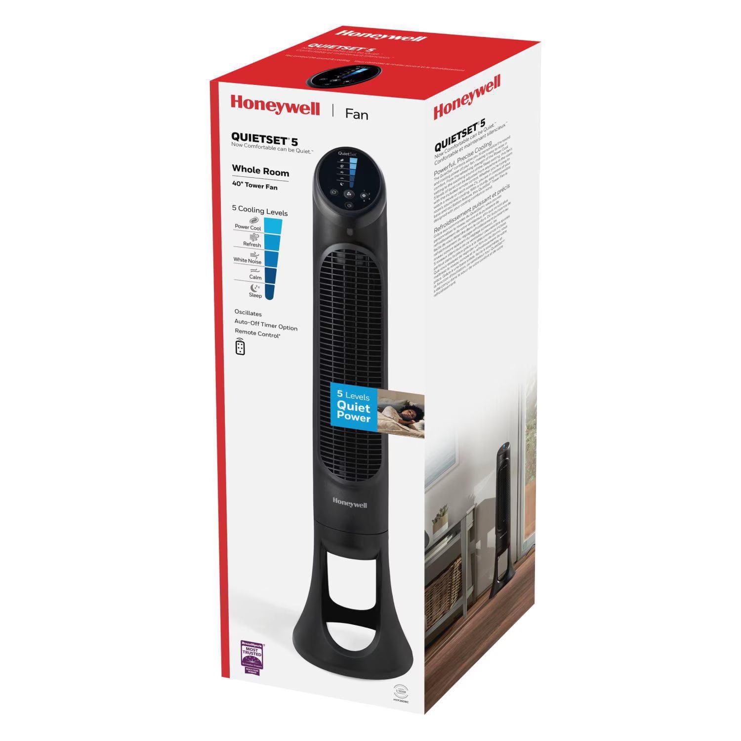 Honeywell HYF260BC QuietSet 5 Whole Room 40" Tower Fan
