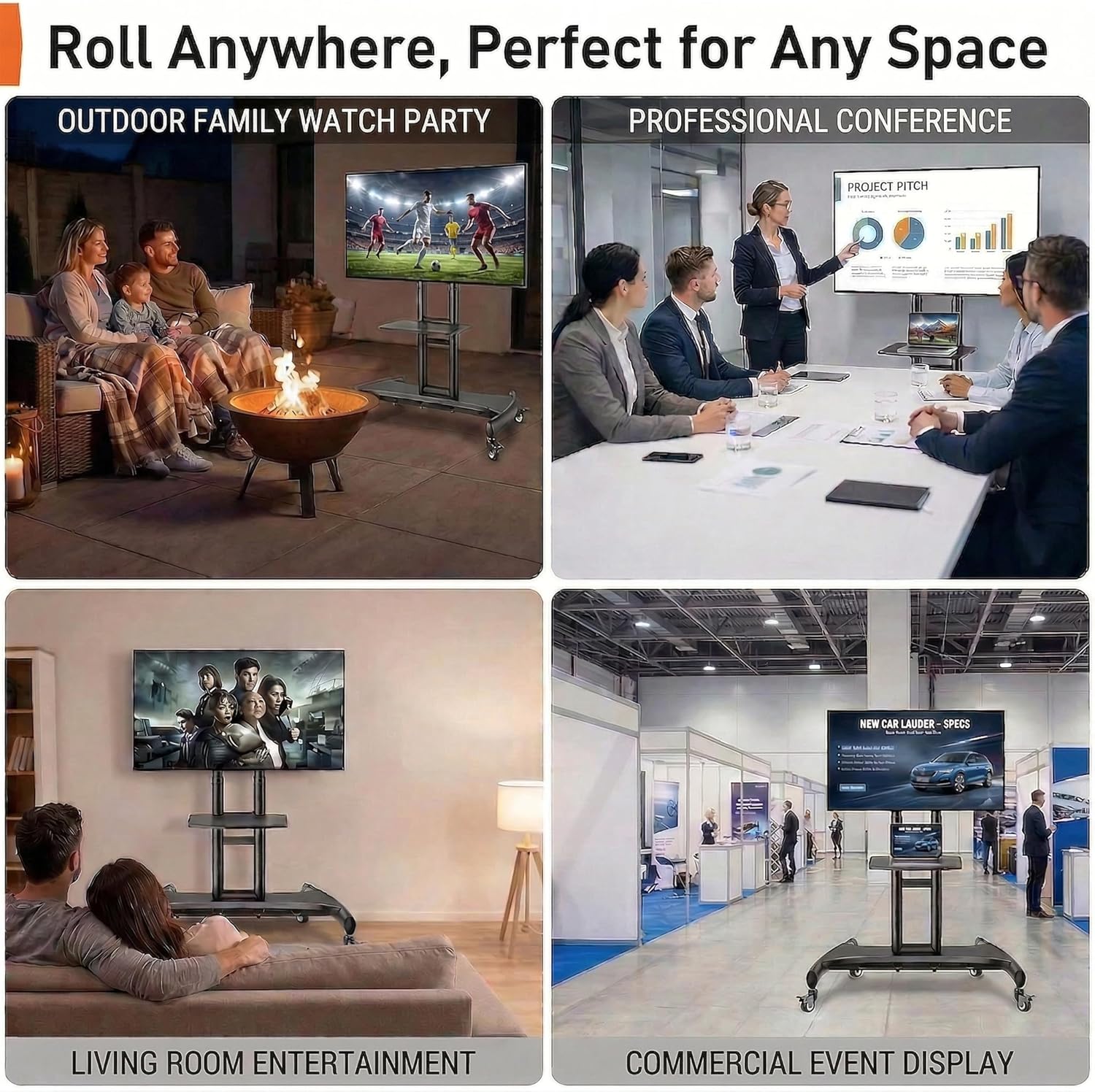 Mobile TV Cart for 32-83 Inch Flat/Curved LED/LCD/OLED TVs Rolling