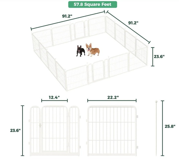 Rollick Dog Playpen, Indoor, Yard & RV Camping, 24" H, 16 Panels, White #121-2416-WH-23V31