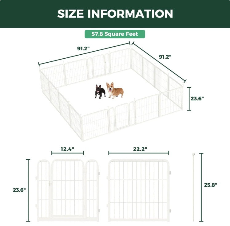 Rollick Dog Playpen, Indoor, Yard & RV Camping, 24"*24", 16 Panels, White
