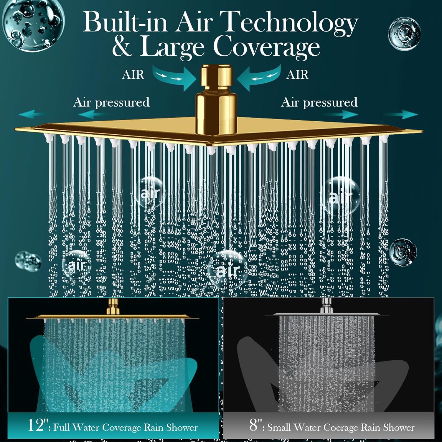 Beekim 12'' Gold Rain Shower Head, High Pressure Rainfall Shower Head with 16 inch