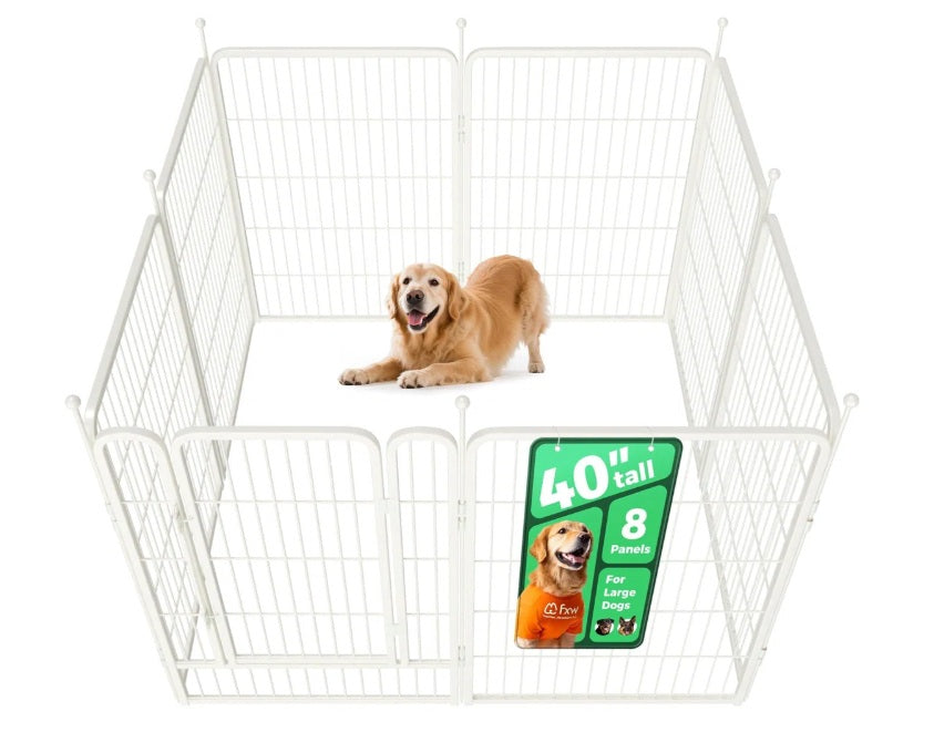 FXW Rollick Dog Playpen, Indoor, Yard & RV Camping, 40" H, 8 Panels, White