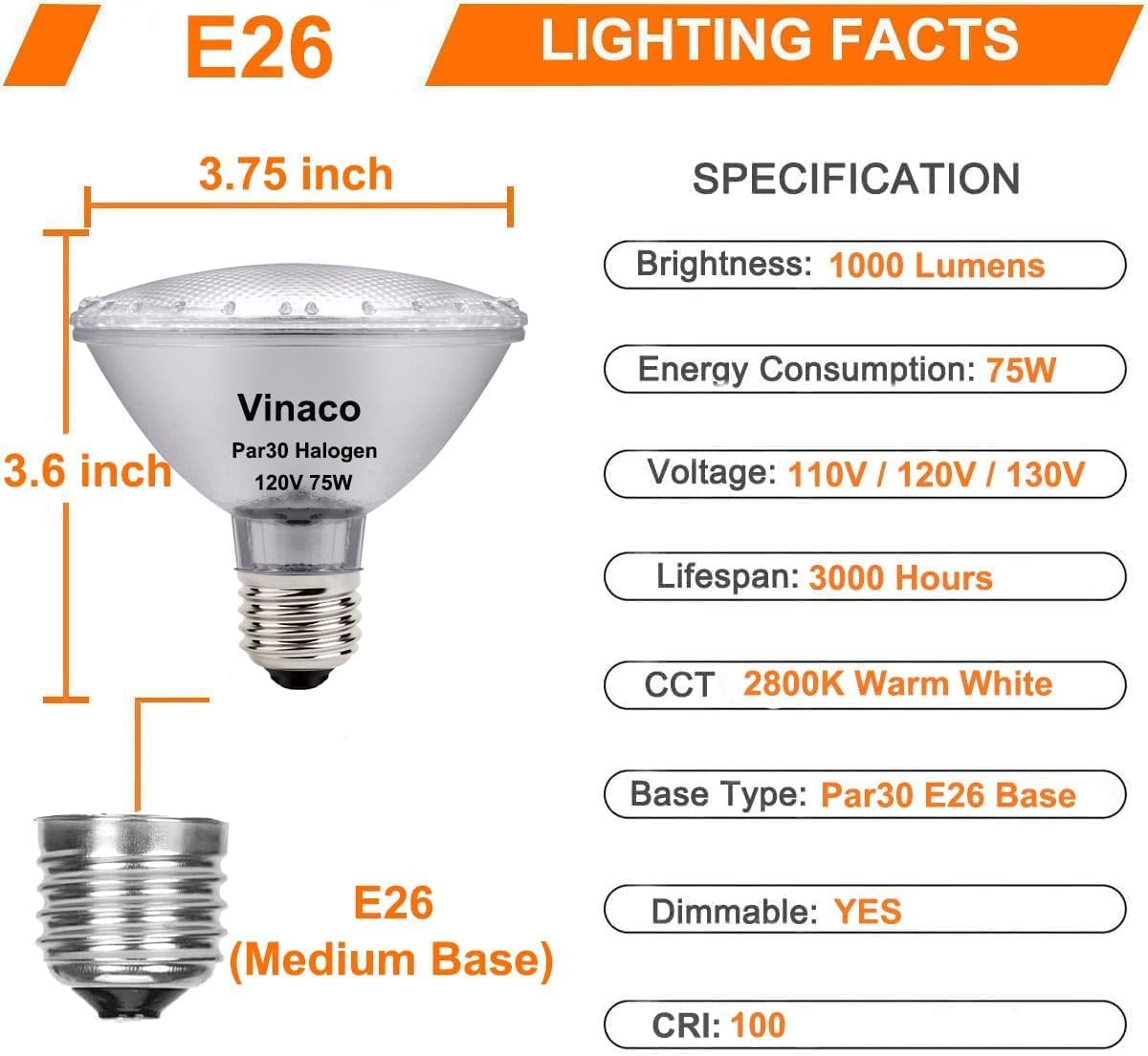 Vinaco PAR30 Short Neck 75W, 6 Pack