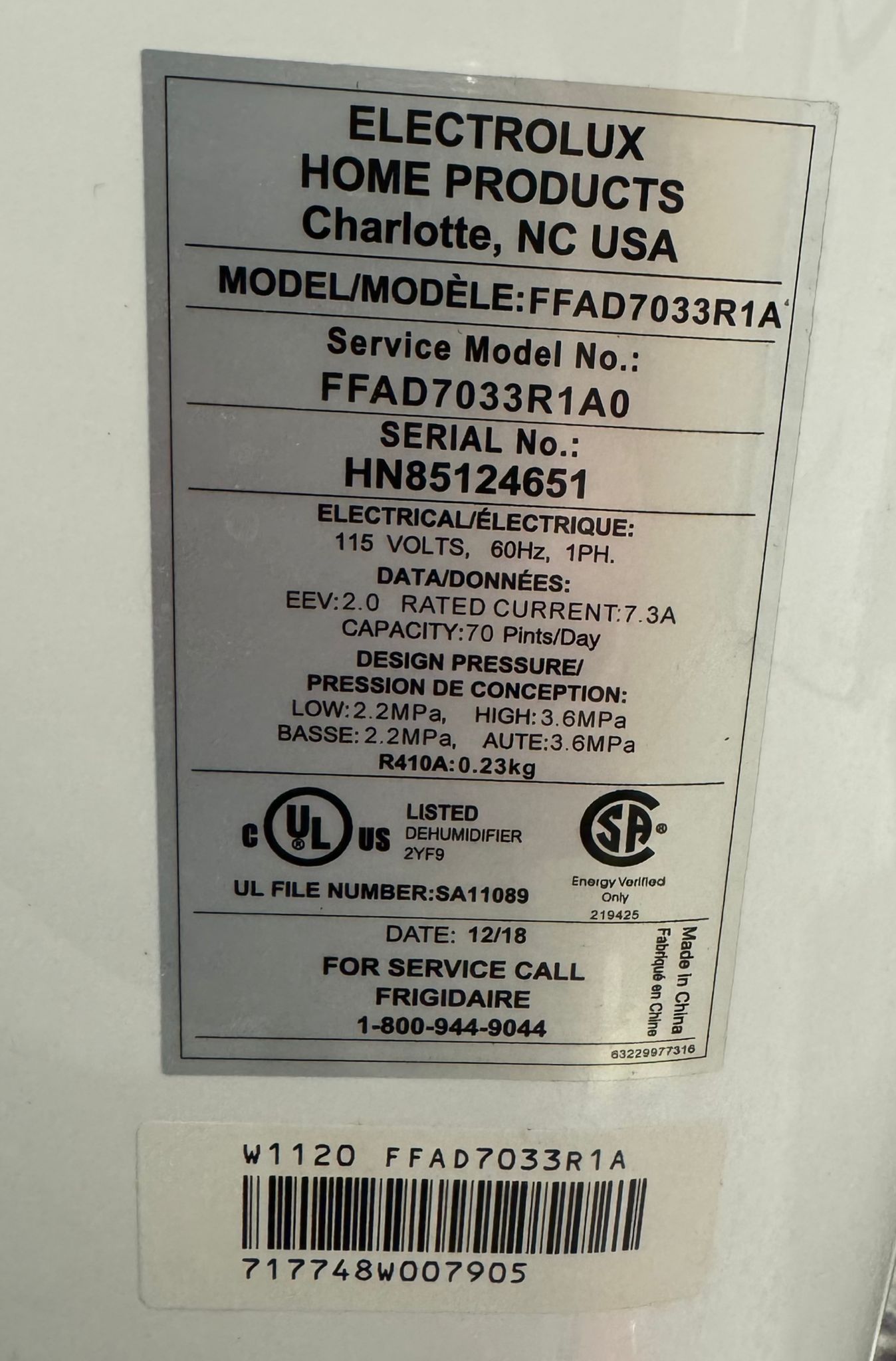 Frigidaire® Portable Dehumidifier