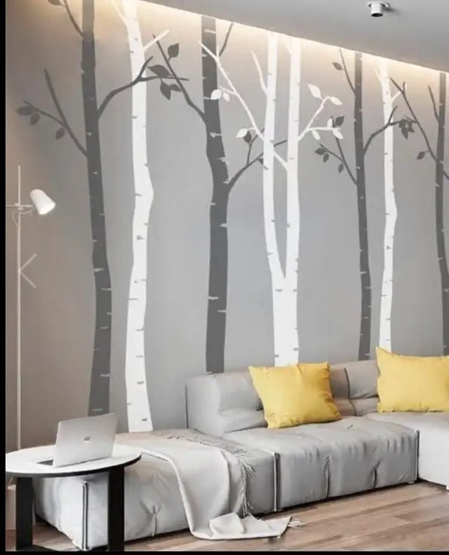 N.SunForest 7.8ft White Birch Tree Vinyl Wall Decals Nursery Forest Family Tree Wall Stickers Art Decor Murals, Set of 8