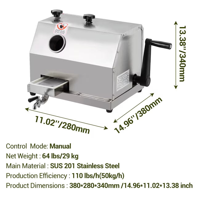 Manual Sugar Cane Juicer, Commercial Sugar Cane Press with Stainless Steel 3 Rollers