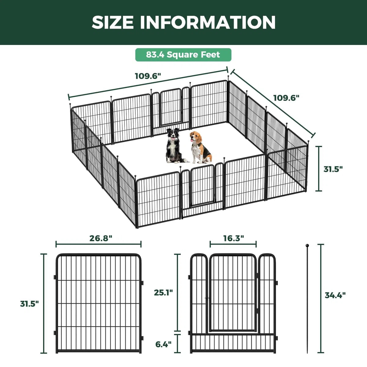 FXW Rollick Dog Playpen, Indoor, Yard & RV Camping, 32" H, 16 Panels, Black