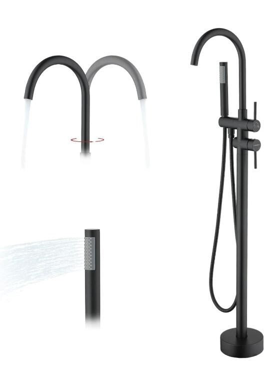 Freestanding Tub Faucet MatteB lack, with Handheld Shower Wand, Shower Set Mixer Tap, Solid Brass, Double Handle