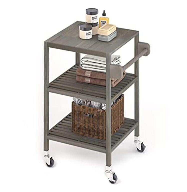 Interbuild 3 Tier Acacia Hardwood Kitchen Cart Dusk Grey