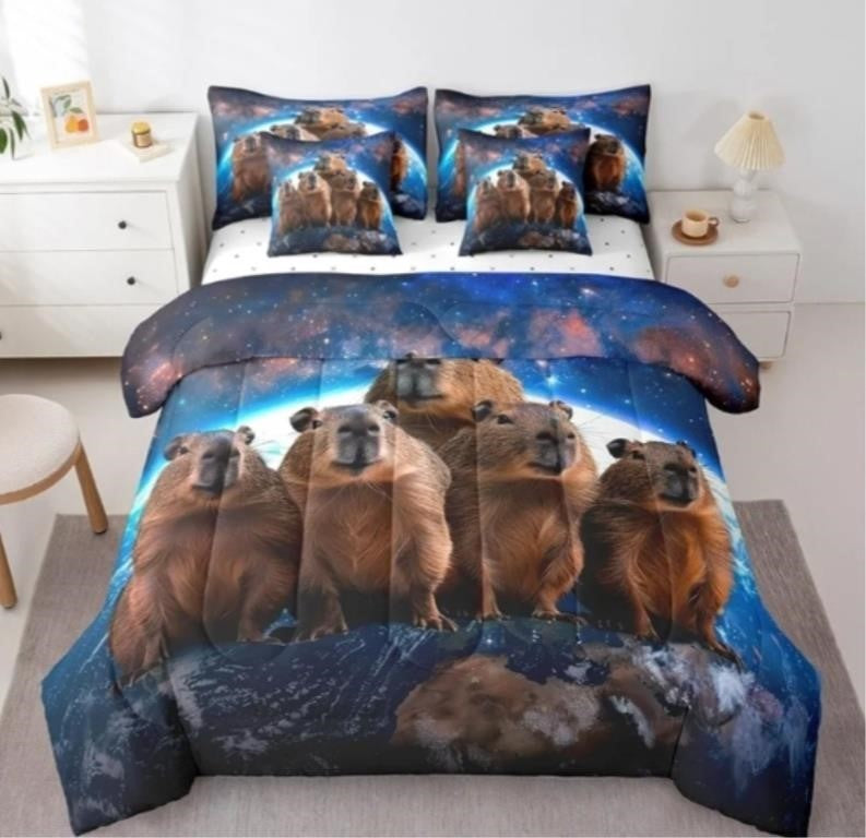Feelyou Kids Twin Galaxy Capybaras 5 Piece Bedding Set