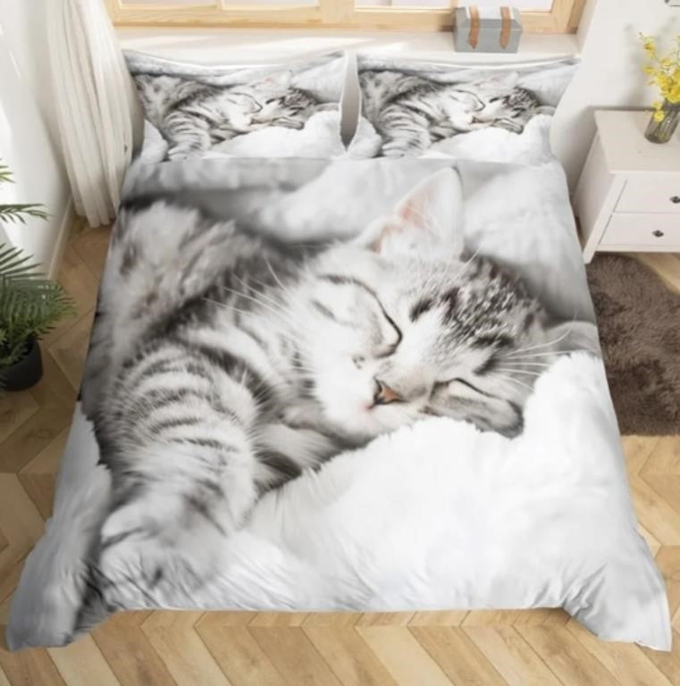 Erosebridal Kitten Duvet Cover, 3D Print Little Cat Bedding Set