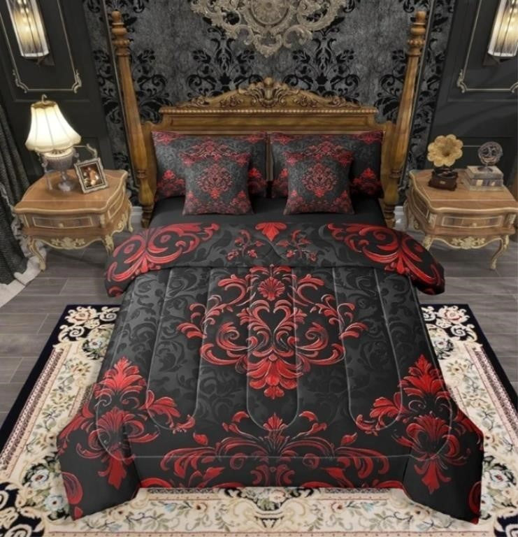 Erosebridal Black Red Gothic 7 Pcs Comforter Set Queen Size