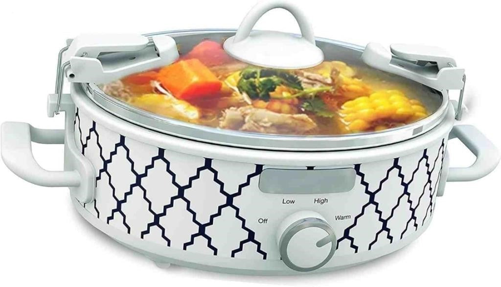 Ruineng 2.5-Quart Mini Casserole Crock Slow Cooker, White/Blue