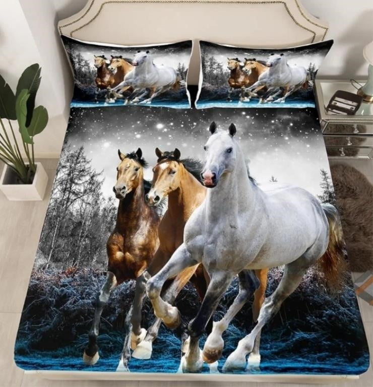 Feelyou Horse Bed Sheet Set Galloping Horse Bedding Sheets