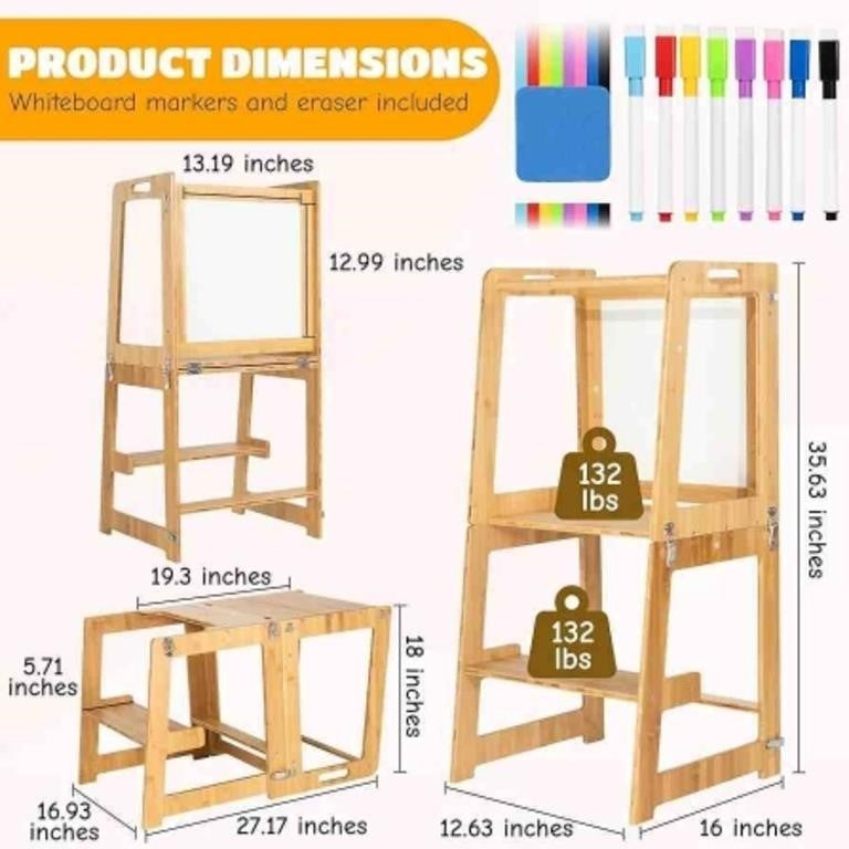 Birch and Key Toddler Tower. 3-in-1 Foldable Toddler Kitchen Step Stool