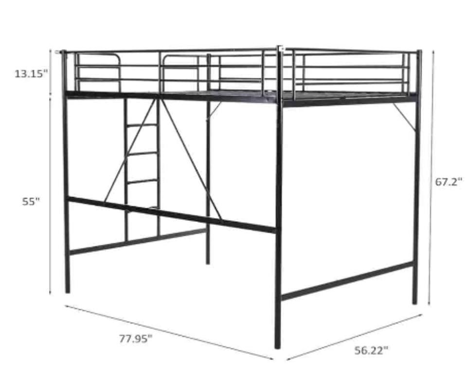 VINGLI Loft Bed Full Size with Flat Rungs