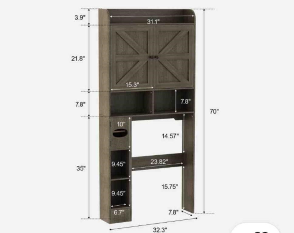 Freestanding Wooden Over The Toilet Storage Cabinet with 2 Barn Doors 70 Inch