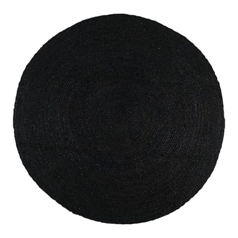 RIANGI Black Jute Rug - Area Rug Round Rug 4ft