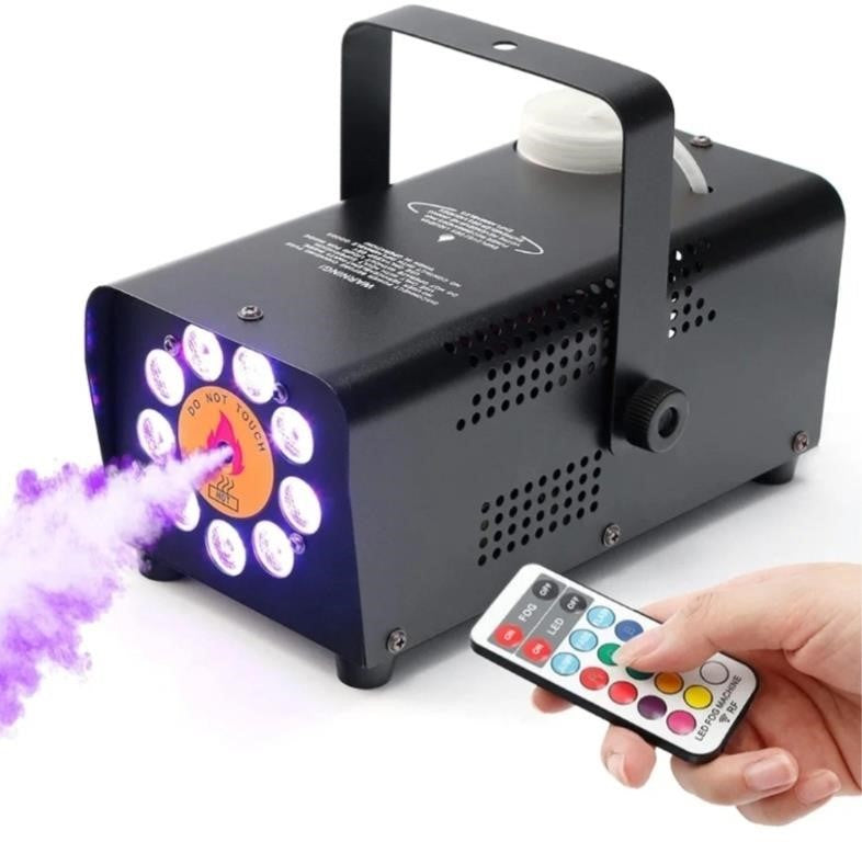 TCFUNDY Fog Machine with 9 LED Lights, 500W Smoke Machine with 12 Color Lights Effect for Halloween Wedding DJ Party Stage, Portable Fog Machine Outdoor with 2-in-1 Remote Control, Horizontal -