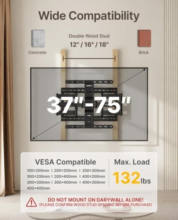 MonTEK Ultra Slim TV Wall Mount for Most 37-75 inch TVs