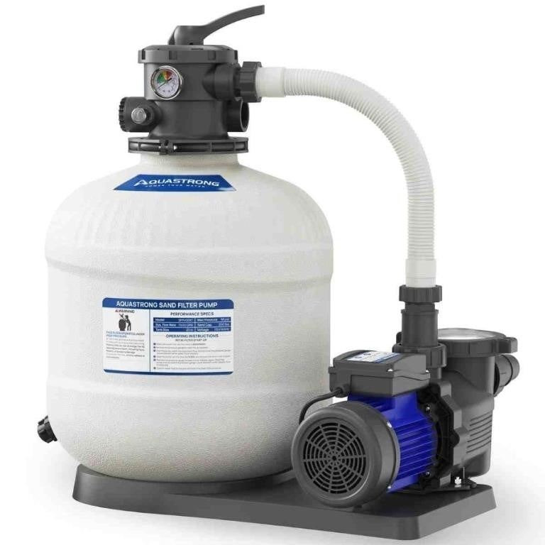 AQUASTRONG 20in Sand Filter Pump for Above Ground Pool with Timer, 2 HP, 220V.