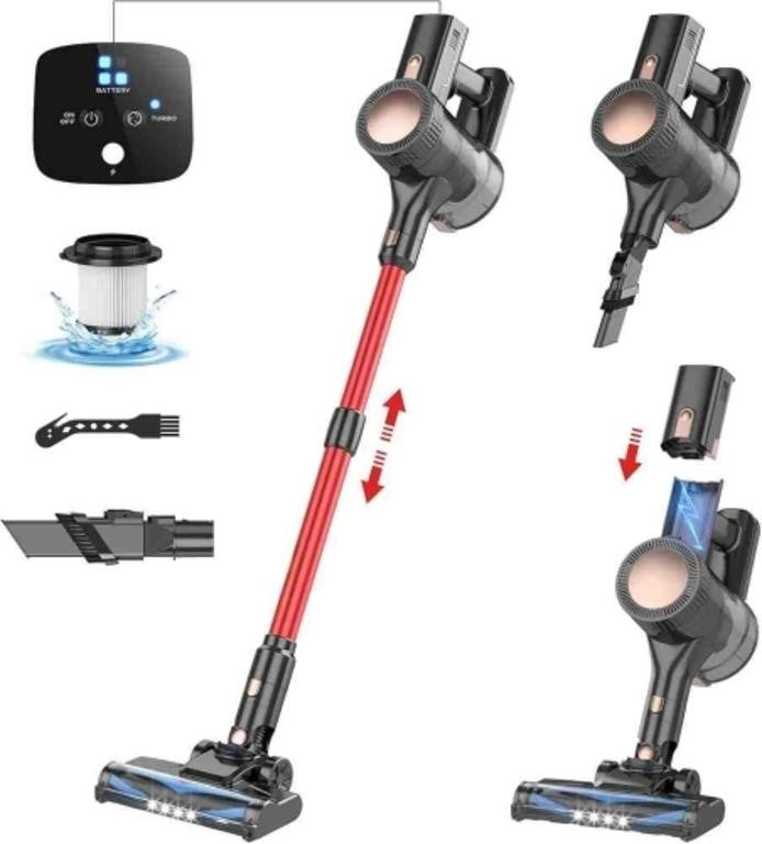 JUTIREY Cordless Vacuum Cleaner with Self-Standing Design, Black/red