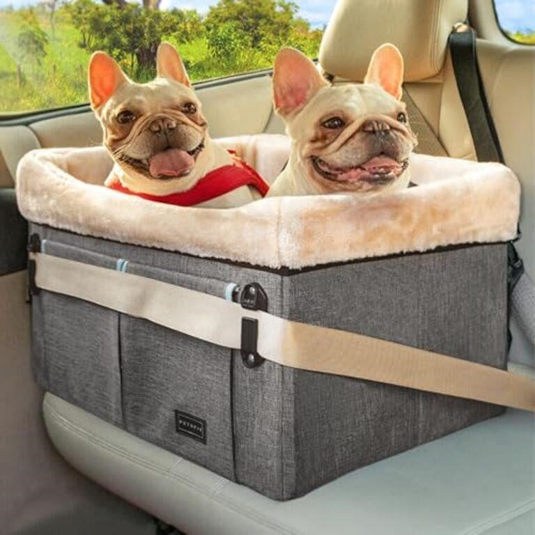 Petsfit Dog Car Seat Medium Sized Dog or 2 Small Dogs with Patent Buckles, Washable Pad, Upgraded Dog Booster Car Seat for Dogs Up to 45 lbs, Medium, Light Grey