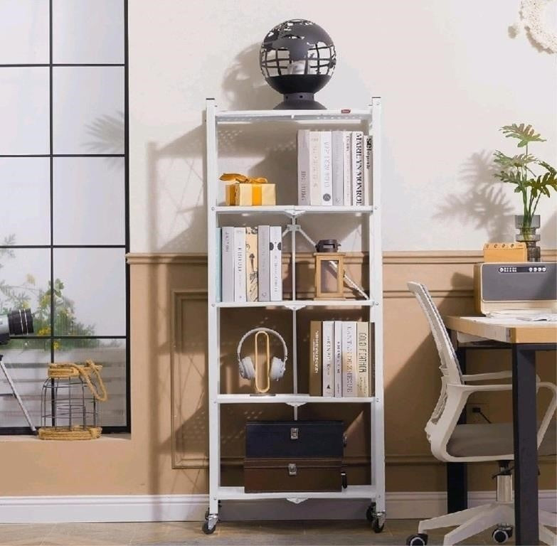 DEANIC Foldable Bookshelf, 5-Tier Storage Shelves, white, 24.2" x 11.1" x 60.4"