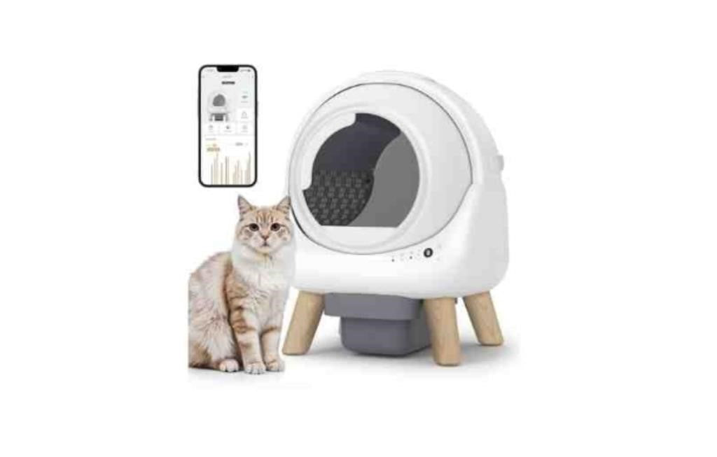 Self Cleaning Litter Box for Multiple Cats, Automatic Cat Litter Box, Smart App-Controlled with Health Monitoring, Odor-Free, with Safety Protection Includes Trash Bags, A-White