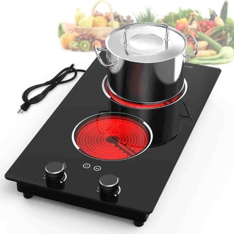 Electric Cooktop,110V 2100W Electric Stove Top with Knob Control, 10 Power Levels, Kids Lock & Timer, Hot Surface Indicator, Overheat Protection