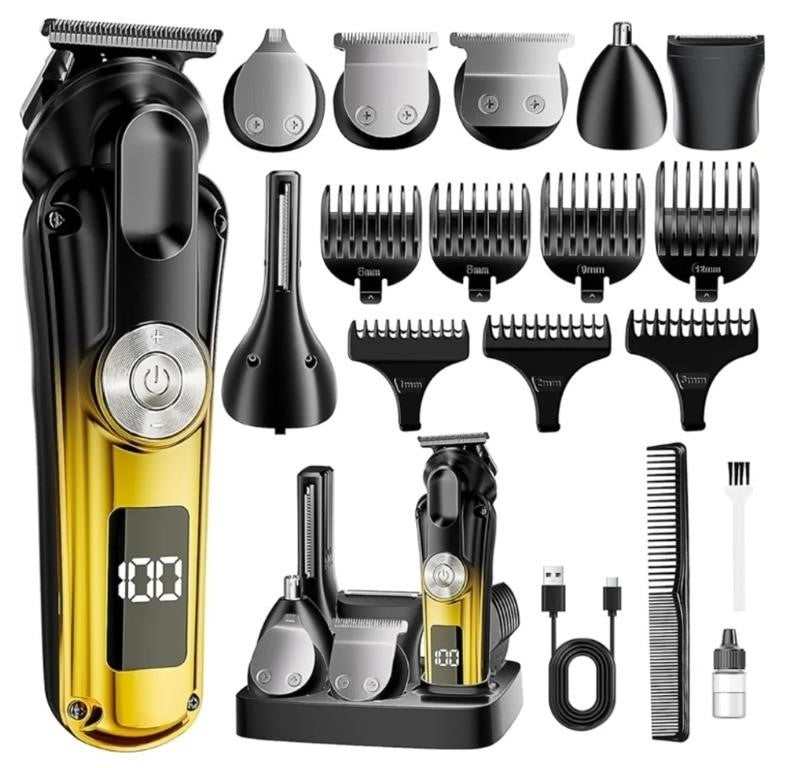 Gzbdz Beard Trimmer for Men, IPX6 Waterproof Electric Shaver Razor&Cordless Hair Clipper Grooming Kit Hair Trimmer for Nose, Body, Face and Mustache, Gifts for Men, Gold And Black