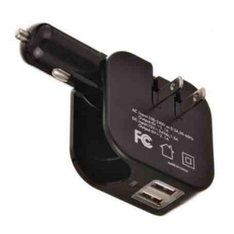 IRAGO 2 IN 1 TRAVEL CHARGER 2 USB, Black