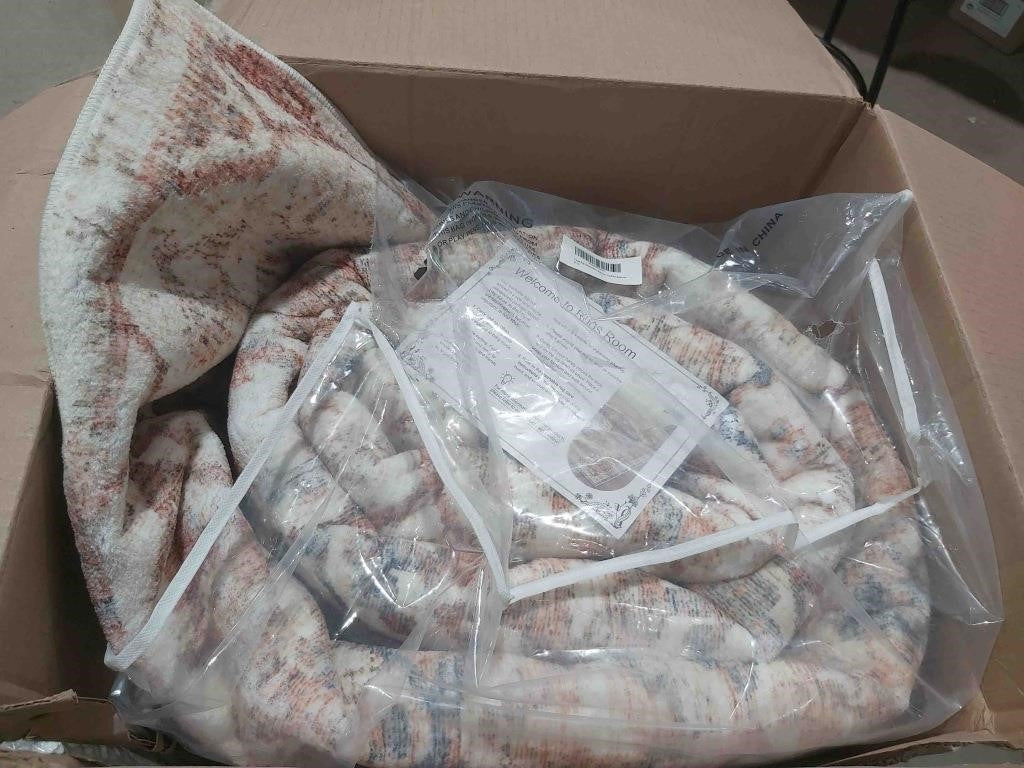 Deerly Retro Area Rug 9x12 Ft for Living Room, Distressed Abstract Floral Print Washable Rug for Dining Room Bedroom, Anti-Slip Thick Soft Accent Extra Large Rug Farmhouse Office Home Decor Taupe Brick Blue -