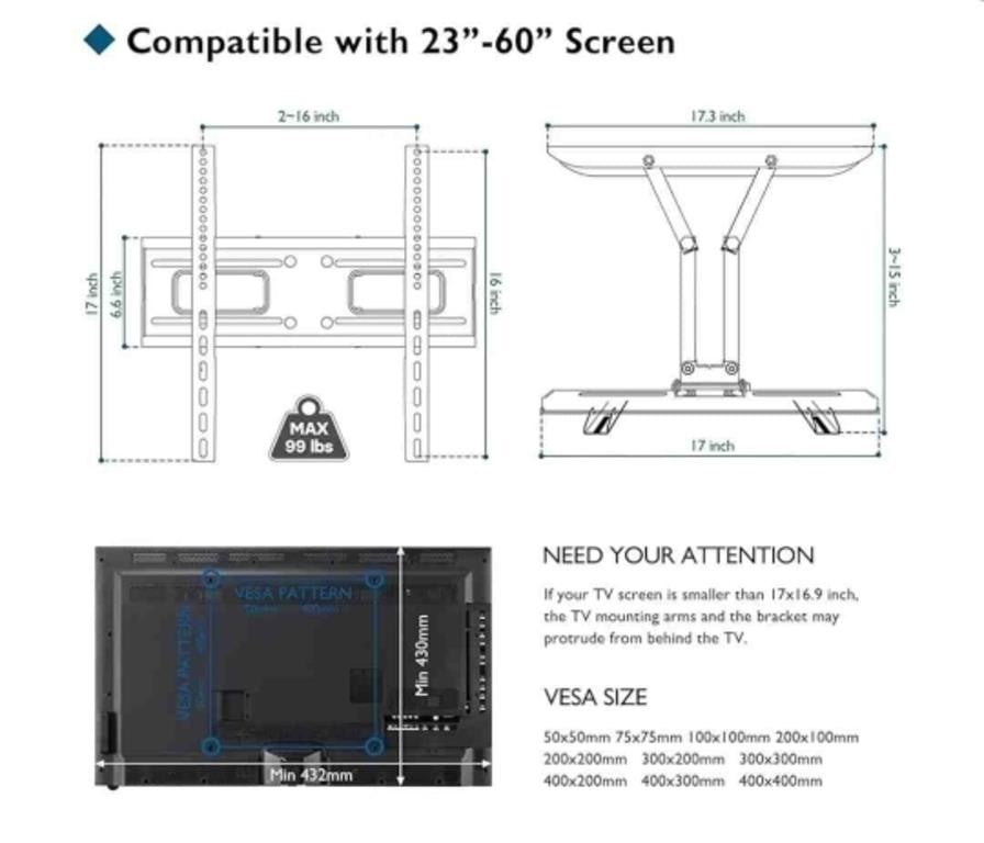 BONTEC Full Motion TV Wall Mount for 23-70 Inch TVs