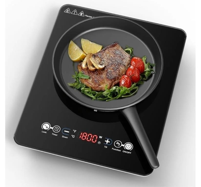 VBGK Portable Induction Cooktop, 1800W Electric Cooktop with 9 Temperature & Power Levels and 3 hour Timer, Safety Lock, Ultra Thin Body and Low Noise, Black