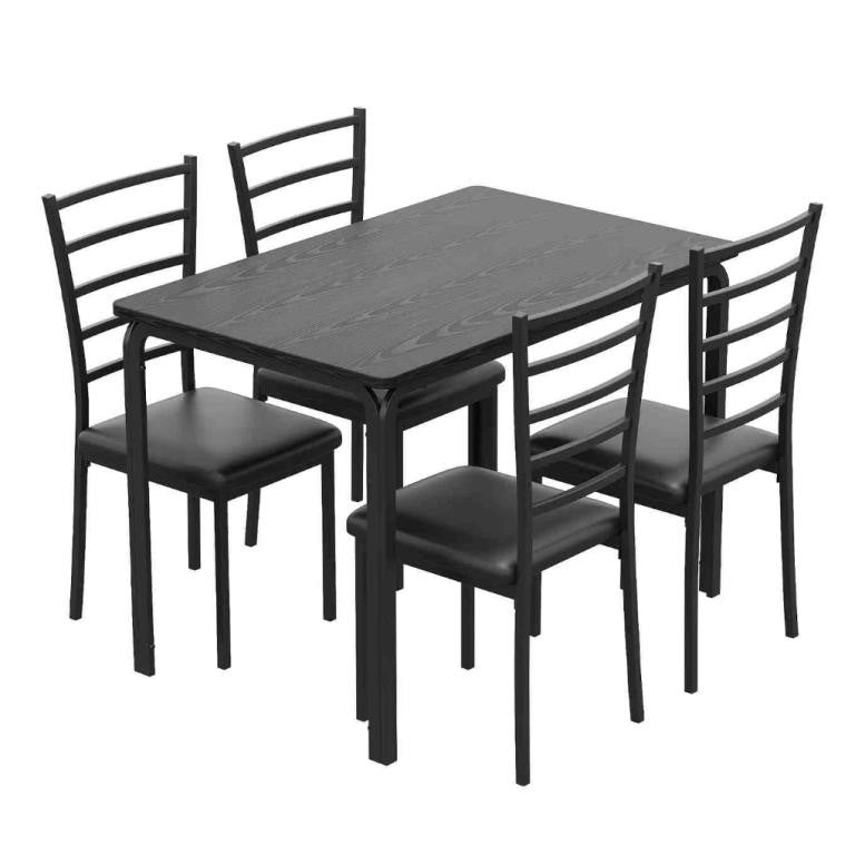 Dining Table Set for 4, 5 Piece Kitchen Dining Room Table and Chairs Set, Garvee BLACK