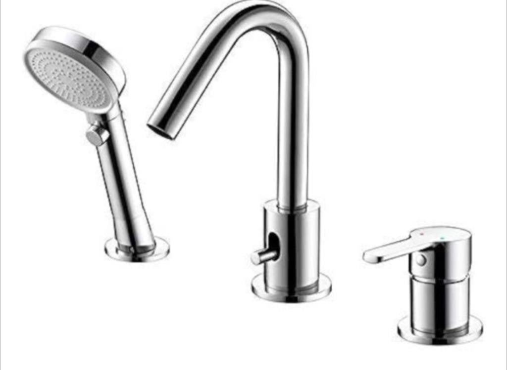CREA Filler Faucet 3 Holes Roman Tub Faucet Set - Chrome Bathtub Faucet with Hand Shower and Diverter