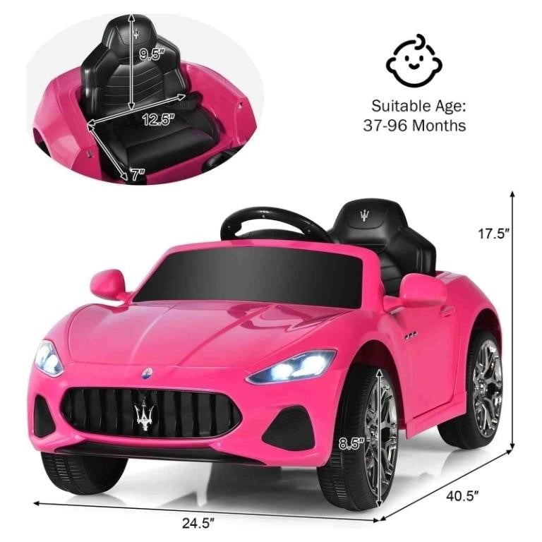 Costway 12V Kids Ride On Car Maserati GranCabrio Licensed with Remote Control and Lights, S502, Pink